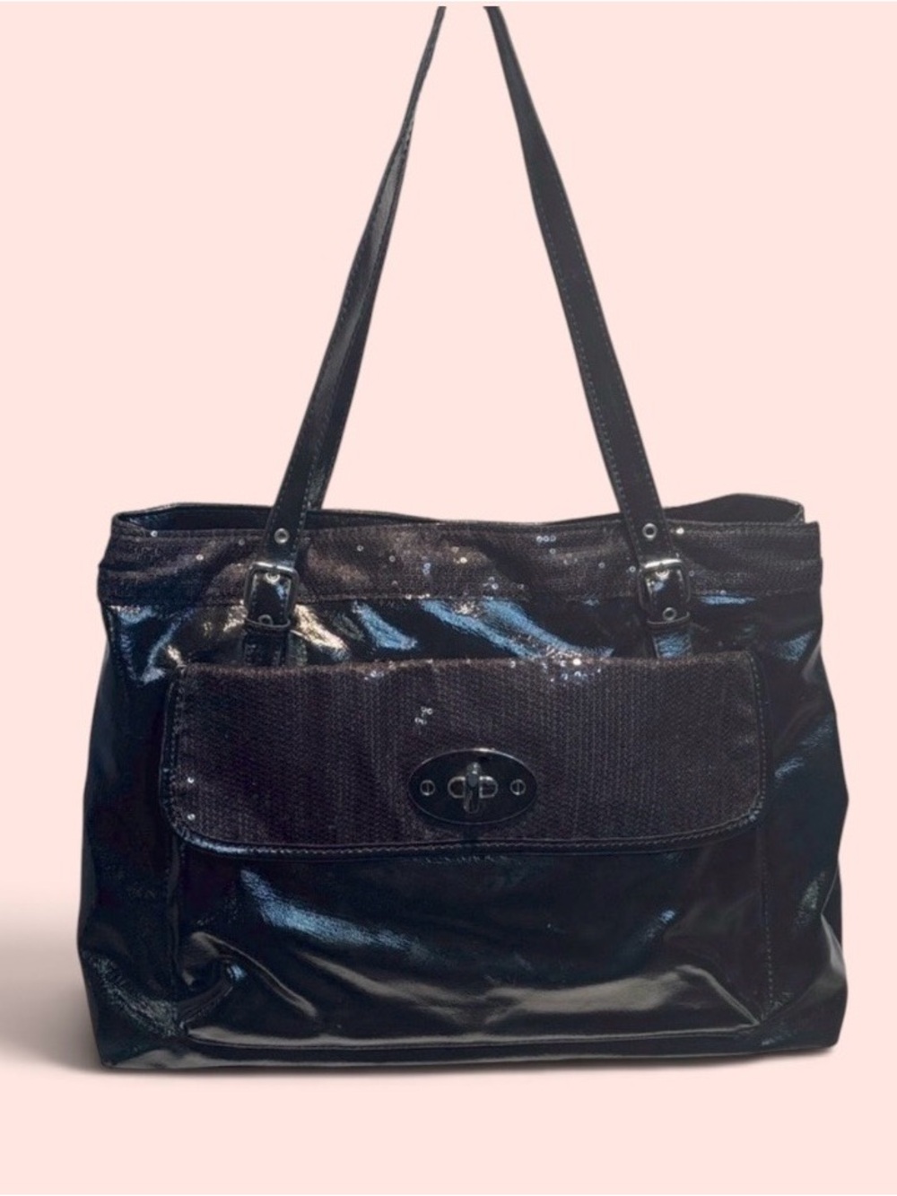 New York & Company Glossy Black Shoulder Bag